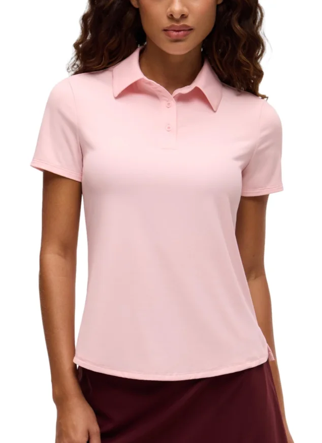 Strawberry-pink CRZ YOGA short-sleeve golf polo shirt