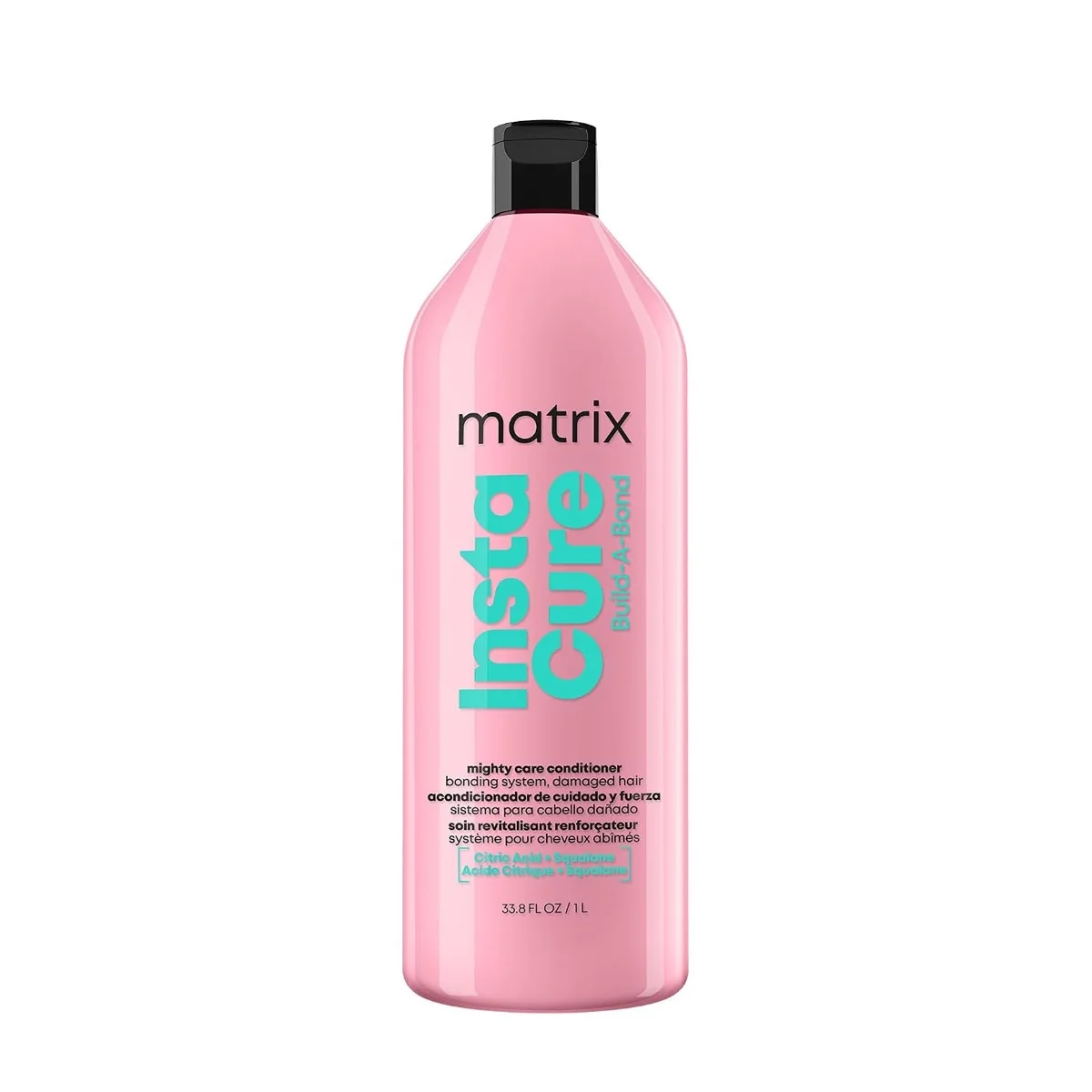 White bottle of Matrix Instacure Build-A-Bond Mighty Care Conditioner