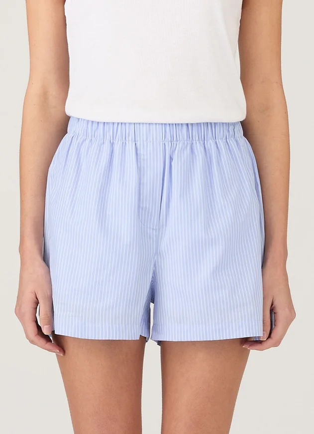 Pale blue and white striped Sunspel relaxed poplin boxer shorts